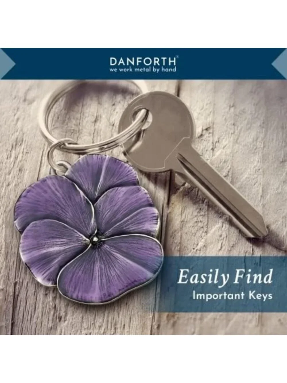 Handcrafted Pewter Purple Pansy Keychain | Unique Floral Keyring Gift